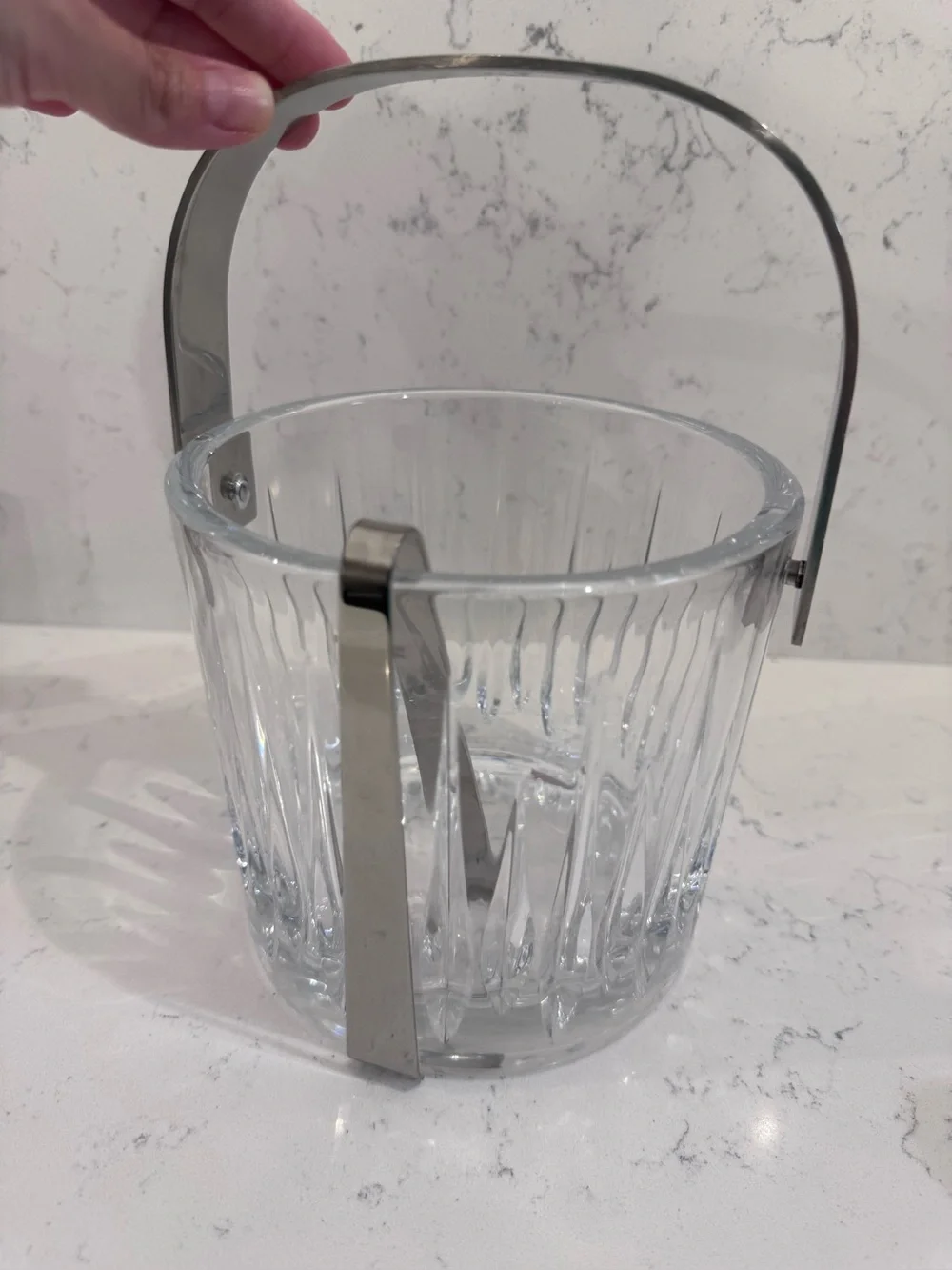 Clear Glass Ice Bucket with Stainless Steel Handle